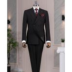 Terzi Adem Altun Italyan Stil Siyah Kruvaze Ceket Pantolon Takım Elbise Erkek 48 Beden Slim Fit T14115