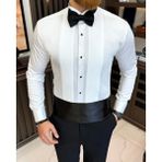Terzi Adem Altun Italyan Stil Slim Fit Ata Yaka Pliseli Erkek Gömlek Beyaz T11603 - 2XL
