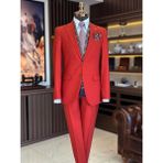 Terzi Adem Altun Italyan Stil Slim Fit Ceket Pantolon Takım Elbise Kırmızı T11350 - 52