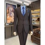 Terzi Adem Altun Italyan Stil Slim Fit Ceket Yelek Pantolon Takım Elbise Kahverengi T11398 - 48