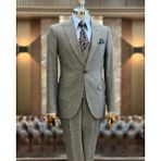 Terzi Adem Altun Italyan Stil Slim Fit Ceket Yelek Pantolon Takım Elbise Kahverengi T9950 - 48