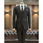 Terzi Adem Altun İtalyan stil slim fit ceket yelek pantolon takım elbise kahverengi T9954 - 48