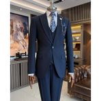 Terzi Adem Altun İtalyan stil slim fit ceket yelek pantolon takım elbise lacivert T11541 - 46