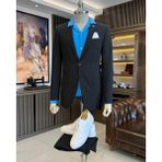 Terzi Adem Altun İtalyan stil slim fit çizgili ceket beli bağlamalı pantolon takım elbise siyah T11814 - 48