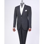 Terzi Adem Altun Italyan Stil Slim Fit Çizgili Ceket Pantolon Takım Elbise Siyah T11931 - 48