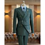 Terzi Adem Altun İtalyan stil slim fit çizgili ceket pantolon takım elbise yeşil T11830 - 48
