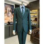 Terzi Adem Altun Italyan Stil Slim Fit Çizgili Ceket Pantolon Takım Elbise Yeşil T11930 - 50