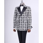 Terzi Adem Altun Italyan Stil Slim Fit Desenli Kruvaze Ceket Pantolon Damatlık Set Siyah T11573 - 54
