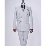 Terzi Adem Altun Italyan Stil Slim Fit Desenli Kruvaze Ceket Pantolon Takım Elbise Gri T11799 - 50