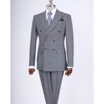 Terzi Adem Altun İtalyan stil slim fit desenli kruvaze ceket pantolon takım elbise siyah T11693 - 48