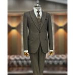 Terzi Adem Altun Italyan Stil Slim Fit Erkek Ceket Yelek Pantolon Takım Elbise Kahverengi T10786 - 46