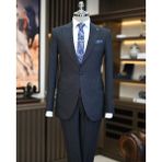Terzi Adem Altun Italyan Stil Slim Fit Erkek Ceket Yelek Pantolon Takım Elbise Lacivert T11023 - 46