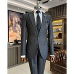 Terzi Adem Altun İtalyan stil slim fit erkek ceket yelek pantolon takım elbise siyah T11028 - 46