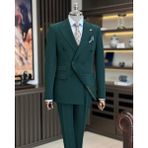 Terzi Adem Altun Italyan Stil Slim Fit Kruvaze Ceket Pantolon Takım Elbise Yeşil T10280 - 46