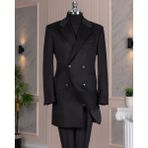 Terzi Adem Altun Italyan Stil Slim Fit Kruvaze Yün Karışımlı Kaşe Erkek Kaban Siyah Uzun Kol 48 Beden T14713