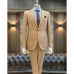 Terzi Adem Altun Italyan Stil Slim Fit Mono Yaka Ceket Pantolon Takım Elbise Kiremit T11544 - 48