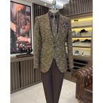 Terzi Adem Altun İtalyan stil slim fit mono yaka erkek ceket kahverengi T10966 - 46