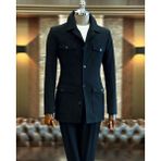 Terzi Adem Altun italyan stil slim fit safari ceket pantolon takım elbise siyah T11957 - 48