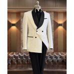 Terzi Adem Altun İtalyan stil slim fit şal yaka kruvaze ceket pantolon damatlık set beyaz T11798 - 50