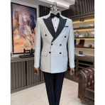 Terzi Adem Altun İtalyan stil slim fit simli kruvaze ceket pantolon damatlık set gri T11569 - 44