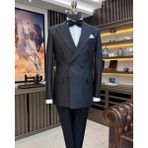 Terzi Adem Altun Italyan Stil Slim Fit Simli Kruvaze Ceket Pantolon Damatlık Set Siyah T11568 - 52