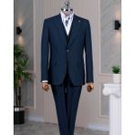 Terzi Adem Altun Italyan Stil Slim Fit Sivri Yaka Ceket Yelek Pantolon Takım Elbise Lacivert T15060 - 52