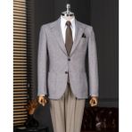 Terzi Adem Altun İtalyan stil slim fit yün karışımlı ceket pantolon kombin takım elbise bej T14681 - 54