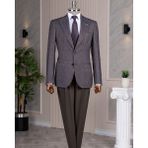 Terzi Adem Altun İtalyan stil slim fit yün karışımlı ceket pantolon kombin takım elbise kahverengi T14680 - 48
