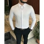 Terzi Adem Italyan Kesim Slim Erkek Saten Buz Mavisi Zincirli Gömlek T6792 - 2XL