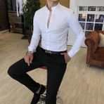 Terzi Adem Italyan Kesim Slim Fit Erkek Hakim Yaka Gömlek Beyaz T4797 - XL