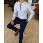 Terzi Adem Italyan Kesim Slim Fit Erkek Hakim Yaka Gömlek Buz Mavisi T4796 - 2XL