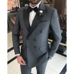 Terzi Adem Italyan Kesim Slim Fit Kruvaze Ceket Pantolon Damatlık Set Antrasit T9217 - 52