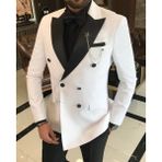 Terzi Adem Italyan Kesim Slim Fit Kruvaze Ceket Pantolon Damatlık Set Beyaz T9212 - 46