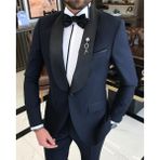 Terzi Adem Italyan Kesim Slim Fit Şal Yaka Ceket Pantolon Damatlık Set Lacivert T9182 - 56