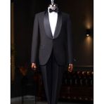 Terzi Adem Italyan Kesim Slim Fit Şal Yaka Ceket Pantolon Damatlık Set Siyah T9184 - 54
