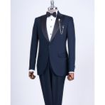 Terzi Adem İtalyan kesim slim fit sivri yaka ceket pantolon damatlık set lacivert T9191 - 44