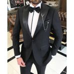 Terzi Adem Italyan Kesim Slim Fit Sivri Yaka Ceket Pantolon Damatlık Set Siyah T9193 - 56