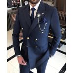 Terzi Adem İtalyan Stil Kruvaze Ceket Pantolon Takım Elbise Lacivert T4339 - 6 Drop - 46