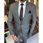 Terzi Adem İtalyan stil slim fit ceket yelek pantolon takım elbise gri T10324 - 46
