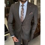 Terzi Adem Italyan Stil Slim Fit Ceket Yelek Pantolon Takım Elbise Kahverengi T10322 - 46