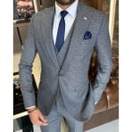Terzi Adem Italyan Stil Slim Fit Ceket Yelek Pantolon Takım Elbise Lacivert T9795 - 46
