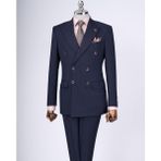 Terzi Adem Italyan Stil Slim Fit Çizgili Kruvaze Ceket Pantolon Takım Elbise Lacivert T9501 - 46