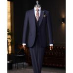 Terzi Adem Italyan Stil Slim Fit Erkek Ceket Yelek Pantolon Takım Elbise Lacivert T9023 - 46