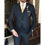 Terzi Adem Italyan Stil Slim Fit Erkek Ceket Yelek Pantolon Takım Elbise Lacivert T9134 - 48