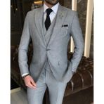 Terzi Adem Italyan Stil Slim Fit Erkek Ceket Yelek Pantolon Takım Elbise Siyah T9127 - 48