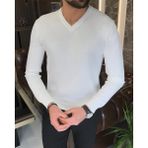 Terzi Adem Italyan Stil Slim Fit Erkek V Yaka Triko Kazak Ekru T8736 - XL