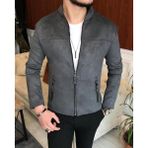 Terzi Adem Italyan Stil Slim Fit Mevsimlik Erkek Süet Mont Gri T9175 - XL