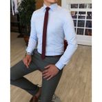 Terzi Adem Italyan Stil Slim Fit Saten Kravat Yaka Gömlek B.mavisi T4773 - 4XL - Buz Mavisi