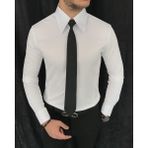 Terzi Adem Italyan Stil Slim Fit Sivri Yaka Saten Erkek Gömlek Beyaz T7214 - XL