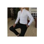 TerziAdemAltun Erkek Beyaz Italyan Stil Slim Fit Dik Yaka Saten Gömlek T4754